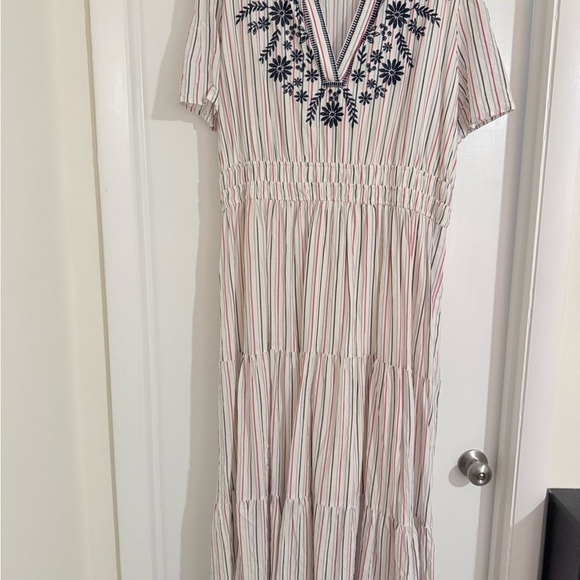 Kate &Sam Striped Embroidered V-Neck Dress - Picture 1 of 4